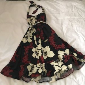 Vintage style halter top, backless floral dress
